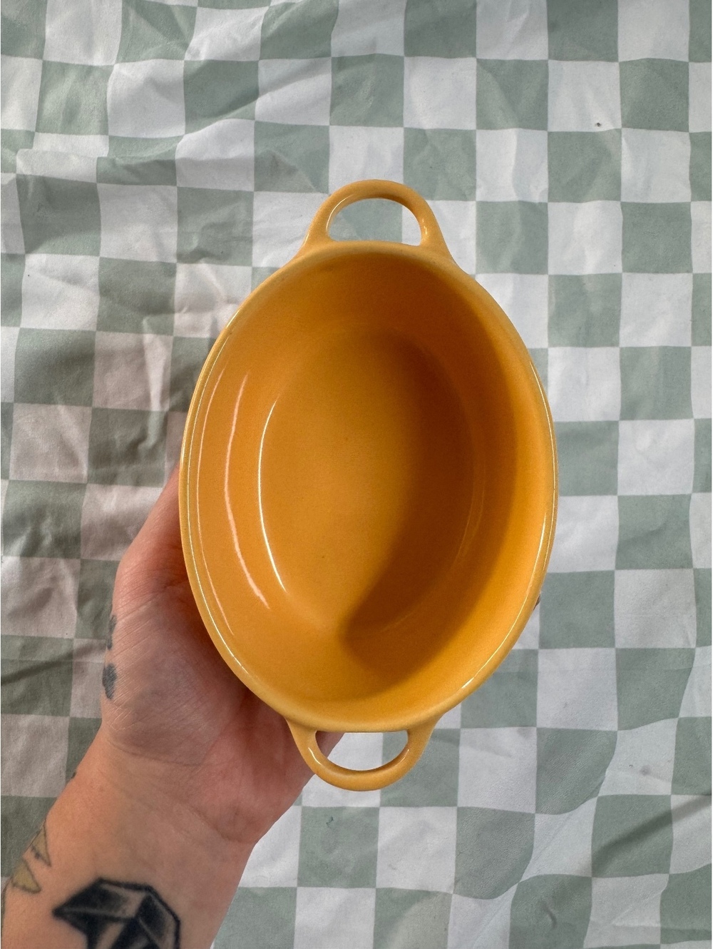 Small Oval Ceramic Baking Dish in Mustard Yellow